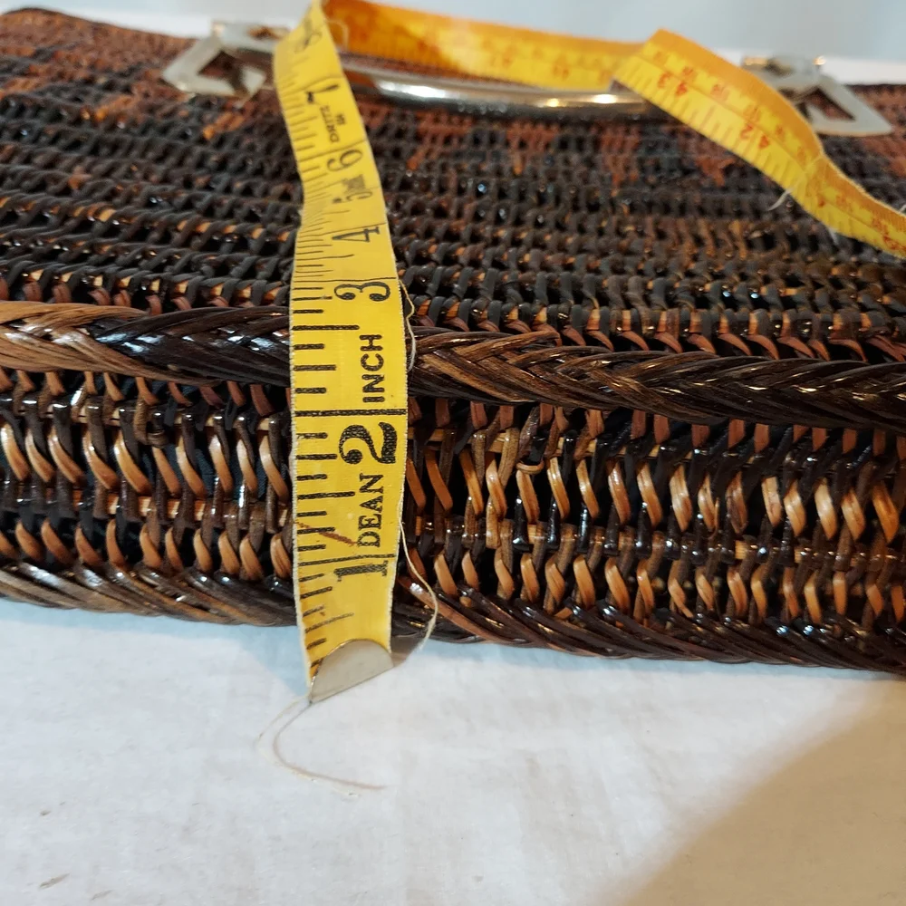 Brown Wicker Woven Tote With Gold Handles - Picture 8 of 9